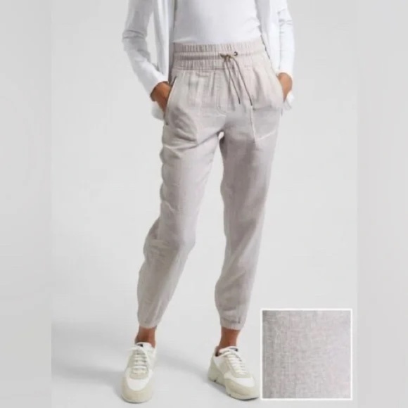 Athleta Pants - LIKE NEW! Women's Athleta Linen Cabo Tan/White Cheetah Linen Joggers-6